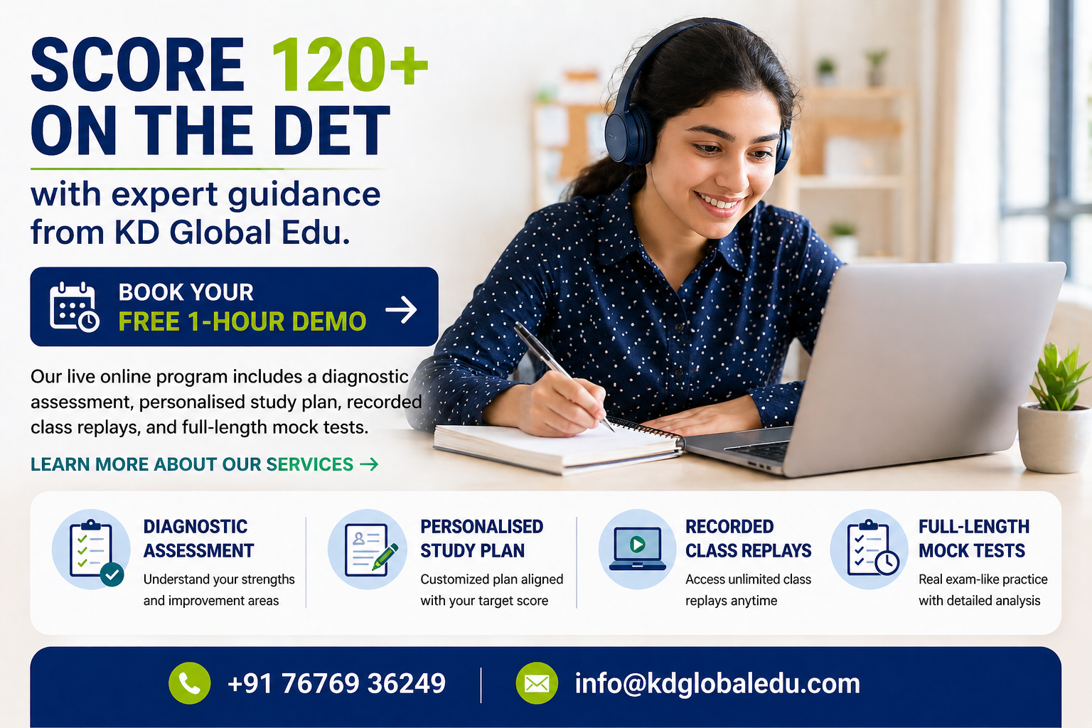 Score 120+ on the DET with expert guidance from KD Global Edu.